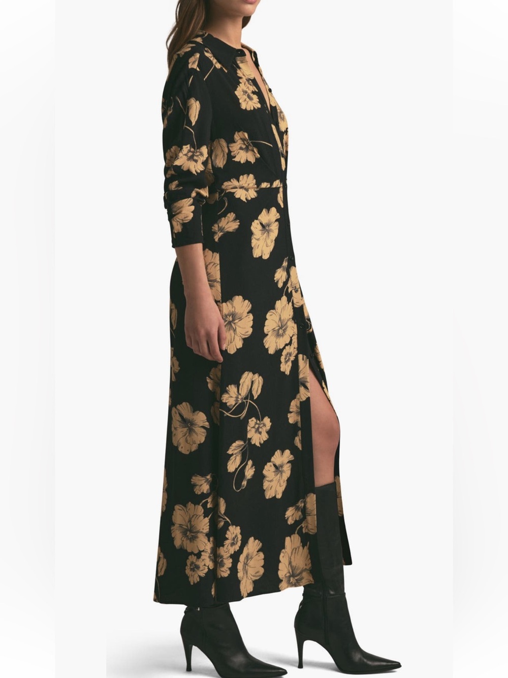 NEW Favorite Daughter The Icon Floral Print Long Sleeve Shirtdress In Noir Fleur - Picture 3 of 12